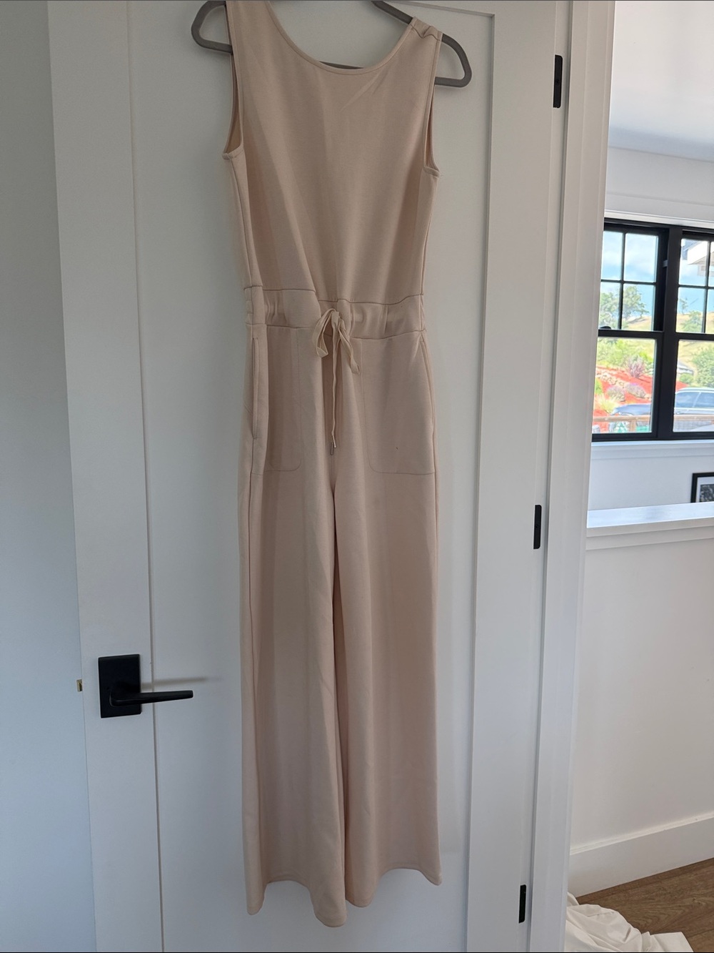 Sleeveless Wide-Leg Jumpsuit in Light Beige